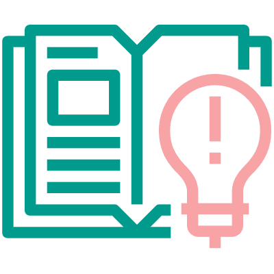 Open book with a light bulb icon.