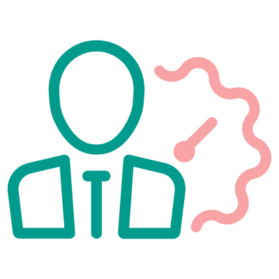 Person icon with pink squiggly line.